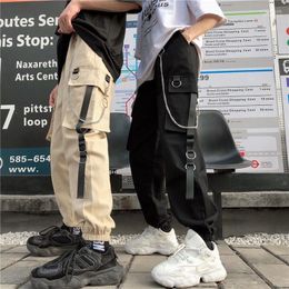 Women's Pants Women's & Capris Unisex Women Men Cargo Harajuku Chain Pockets Ankle Trousers High Waist Gothic Hip-hop Safari Style