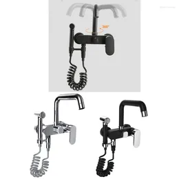 Kitchen Faucets European-style Mop Pool And Cold Water Brass Faucet Sink Double Hole Mixing Valve With Spray Gun 360° Rotation Tap