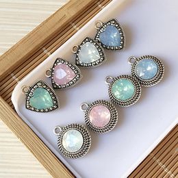 Pendant Necklaces Arrival 50PCs Antique Vintage Silver Tone Alloy Charms Colorful Jelly Acrylic Stone Round Triangle Ornament Charm