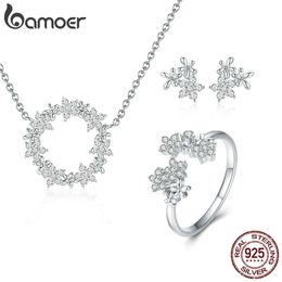 Pendant Necklaces 925 Sterling Silver Jewellery Sets Clear Cubic Zircon Shining Star Necklace Women Ring Set Luxury ZHS097 221109