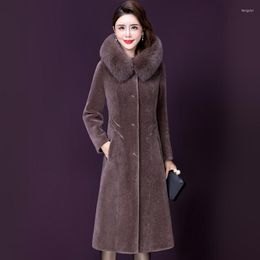 Women's Fur Women Sheep Shearing Coat Winter Nice Fashion Elegant Thicken Quilted Outerwear Hooded Collar Tops Long Wool Blends Female