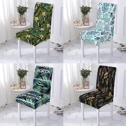 Chair Covers Green Plant Pattern Cover Dinning Wedding Office Stretch Polyester