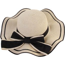 Wide Brim Hats Bucket Sunhats For Women Female Hat Summer Beach Wavy Bow Tie Straw Cap Foldable Grace Luxury Fedora High Quality TY0072 221110