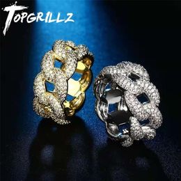 Band Rings TOPGRILLZ Cuban Link Iced Micro Pave Cubic Zirconia Ring Fashion Mens Jewellery Accessories For Gift 221109