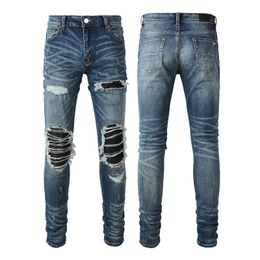 Jeans Patches Detail Biker Fit Denim Men Slim Motorcycle For Mens Vintage Distressed L3RI
