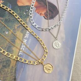 Chains Chunky Chain Choker Necklace Women Layered Thick Link Necklaces Gold Colour Portrait Coin Pendant Fashion Jewellery