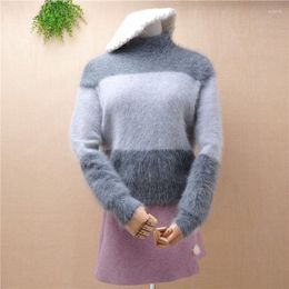 Women's Sweaters Top Mujer Women Fashion Hairy Mink Cashmere Knitted Long Sleeves Loose Pullover Angora Fur Winter Jumper Sweater
