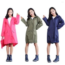 Women's Trench Coats Women Solid Color Long Sleeve Hooded Raincoat Windproof Jacket Poncho Handbag Rainwear