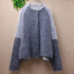 Women's Knits Female Women Autumn Winter Thick Warm Hairy Mink Cashmere Colored Loose Cardigan Angora Fur Jacket Coat Sweater Pull