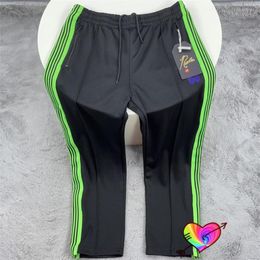 Men's Pants Black Needles Track 2022 Men Women Green Stripe Purple Embroidered Butterfly High Street AWGE Trousers