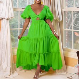 Kleider für besondere Anlässe, kurzärmelig, offener Rücken, sexy Partykleid mit V-Ausschnitt, afrikanisches Übergrößenkleid C8460