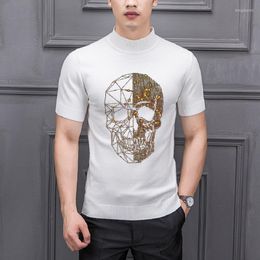 Men's T Shirts Spring And Summer Luxury Diamond Skull Shiny Knitted T-Shirt Sweater Simple Cashmere Short Sleeve