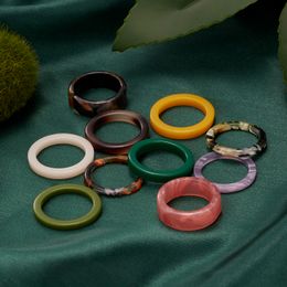 Aesthetic Colourful Resin Acrylic Rings Set for Women Geometric Round Ring Girl Temperament Versatile Jewelry Gifts