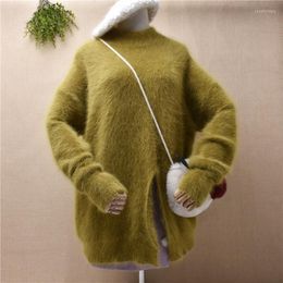 Women's Sweaters Women Clothing Ladies Hairy Fluffy Mink Cashmere Knitted Long Flare Sleeves Slit Tail Loose Pullover Angora Fur Jumper