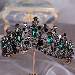 Wedding Hair Jewelry KMVEXO European Green Crystal Tiaras Vintage Black Pageant Crown Baroque Bridal Accessories Gift 221109