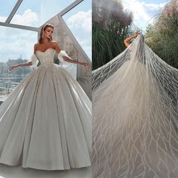 Luxurious Ball Gown Wedding Dresses Sweetheart 3D Floral Flowers Applicant Sleeveless Backless Stain Chapel Court Train Custom Made Vestidos De Novia