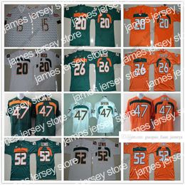 American College Football Wear NCAA Miami Hurricanes Football Jersey 15 Brad Kaaya 20 Ed Reed 26 Sean Taylor 47 Michael Irvin 52 Ray Lewis High Quality Jersey Size