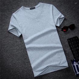 Men's T Shirts White Black Shirt For Men Summer Cotton Vintage T-shirts Short Sleeve V-neck Slim Tshirt Tee Homme 5XL