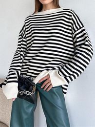 Women's Sweaters 2022 Women Knitted Striped Autumn Winter O Neck Pullovers Basic Oversized Sweater Korean Soft Warm Girl Baggy Jumpers