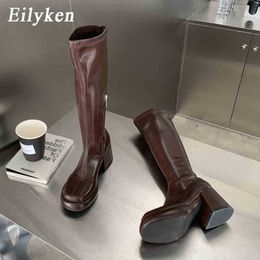 Stiefel Eilyken Plattform Kniehohe Frauen Stiefel 2023 Frühling Dicke Heels Karree Punk Stiefel Herbst Winter Zipper Damen Schuhe Designer 220913