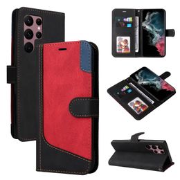 Wallet Phone Cases for Samsung Galaxy S22 S21 S20 Note20 Ultra Note10 Plus Multi Color Splicing PU Leather Cover Case with Photo Frame and Card Slots