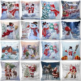 Christmas Decorations Luanqi Merry Cushion Covers 45X45Cm Snowman Tree Santa Deer Printed Pillow Cover Home Decor Pillowcase Couch