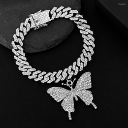 Anklets Flatfoosie Iced Out Big Butterfly Cuban Link Chain For Women Hip Hop Bling Rhinestone Ankle Bracelet Foot Jewelry