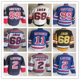 Mark Messier Vintage NY Hockey Jerseys Wayne Gretzky Jaromir Jagr Brian Leetch Ed Retro Uniforms Navy Blue White Men