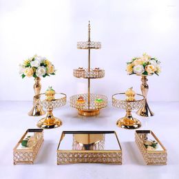 Bakeware Tools Crystal Metal Cake Stand Set 7pcs Acrylic Mirror Cupcake Decorations Dessert Pedestal Wedding Party Display Tray