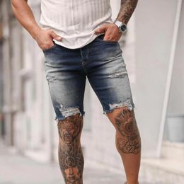 Men's Jeans Mens Ripped Shorts Summer Fashion Skinny Casual Fitness Bodybuilding Pocket Denim Hole Sports Pants