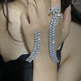 Bangle High Level Cubic Zironia Leaf Open Cuff Free Size 925 Silver Colour Hand Palm Wedding Prom Party Jewellery