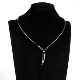 Pendant Necklaces Natural Stone Black Hematite Horns Necklace Jewellery Heart Round Animal Tooth Women Men Clavicle Chain 45cm/55cm
