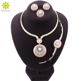 Wedding Jewelry Sets Italian Design Dubai Luxury Gold Plated Set Round Necklace Earrings Ring Bracelet Party Anniversary Gifts 221109