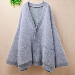 Women's Knits Heavy Thick Ladies Women Fashion Loose Oversized Mink Cashmere Knitwear Inside Cardigans Angora Fur Winter Jacket Coat Sweater