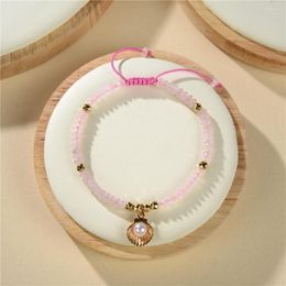 Link Bracelets Handmade Braided Cotton Natural Stone Beads 2x4mm Pink Crystal Quartz Abacus Bangle For Women Yoga Jewelry Gifts 7.5inch Y956