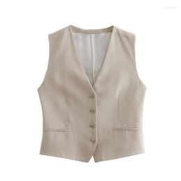 Women's Vests Women Fashion Front Buttons Office Wear Linen Waistcoat Vintage V Neck Sleeveless Female Outerwear Chic Tops