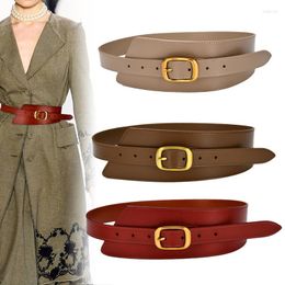 Belts Fashion For Women Leather Waistbands Gold Square Pin Buckle Cummerbunds Body Corset Cummerbund Female Wide Soft Belt