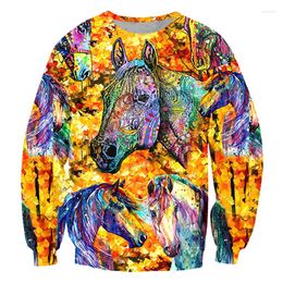 Men's Hoodies Colorful Horse Animal 3D Printed Knitted Sweater Men Ins Casual Street Fashion Brand Loose Round Neck Trend Pullover Hip Hop