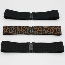 Belts Fashion Ladies Leopard Belt Elastic Wide Womens Buckleable Slim Corset Dress Waist Band Silver Buckle Thick Elasticated