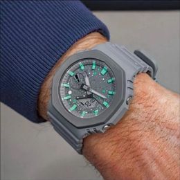 Digital Quartz Mens Sports Watch Iced Out Grey Duplex Rubber Dial Oak Series Waterproof LED World Time with original box