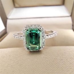 Solitaire Ring Luomansi Green Rectangle 1 2CT 6x8MM with GRA Certificate 100% S925 Silver Girl Jewellery Anniversary Gift 221109