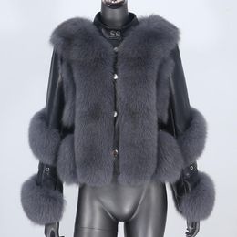 Women's Fur BLUENESSFAIR 2022 Real Coat Winter Jacket Women Natural Genuine Leather Outerwear Detachable Streetwear Locomotive
