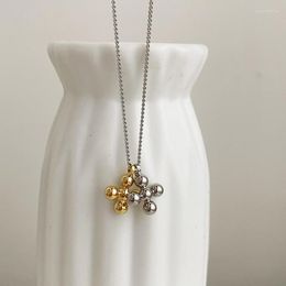 Chains GSOLD Niche Design Two-Color Metal Ball Cross Pendant Necklace Simple Temperament Sweater Chain Women Fashion Jewelry