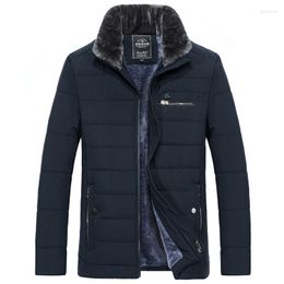 Men's Down 2022Autumn Fleece Jacket Warm Winter Parka Fur Collar Windbreaker Cotton Padded Anorak Thick Black Coat Male Casual