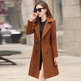 Women's Trench Coats 2022 Women Woollen Blends Single Breasted Casual Elegant Long Loose Coat Sleeve Outerwear Chic Blazers Tops Solid