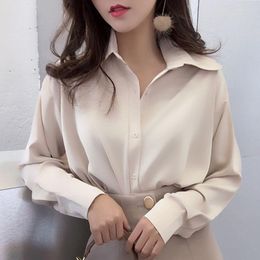 Women's Blouses 2022 Blusas Mujer De Moda Ladies Tops Chiffon Button Solid Korean Elegant Women Clothes Femininas Shirts Beige Blue Vintage