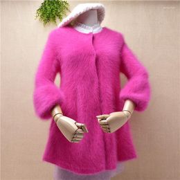 Women's Knits Ladies Women Fashion Rose Sweet Medium Long Seven Puff Sleeves Mink Cashmere Cardigans Button Coat Sweater Winter Pull