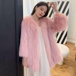 Women's Fur 2022 Winter Imitation Coat Women's Mid-Length Raccoon Woven Long Hair Slim Jacket Clothing