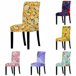 Chair Covers Pastoral Flowers Cover Spandex Stretch Dining Seat Removable Home Decor Party Case Slipcover Yellow Pink Green