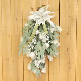 Decorative Flowers Christmas Wreath Garland Upside Down Hanging Ornaments Front Door Wall Decorations Merry Tree 2023 Year